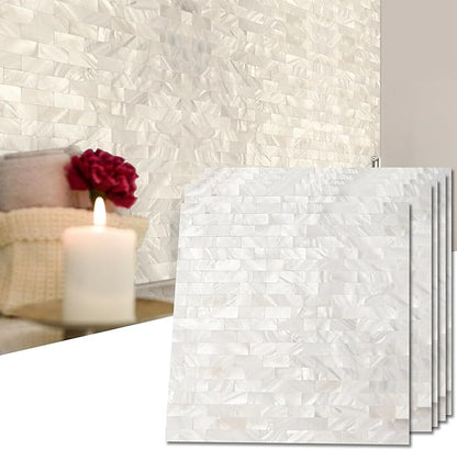Art3d 6-Pack Peel and Stick Mother of Pearl Shell Tile for Kitchen Backsplashes, 12" x 12" White Brick
