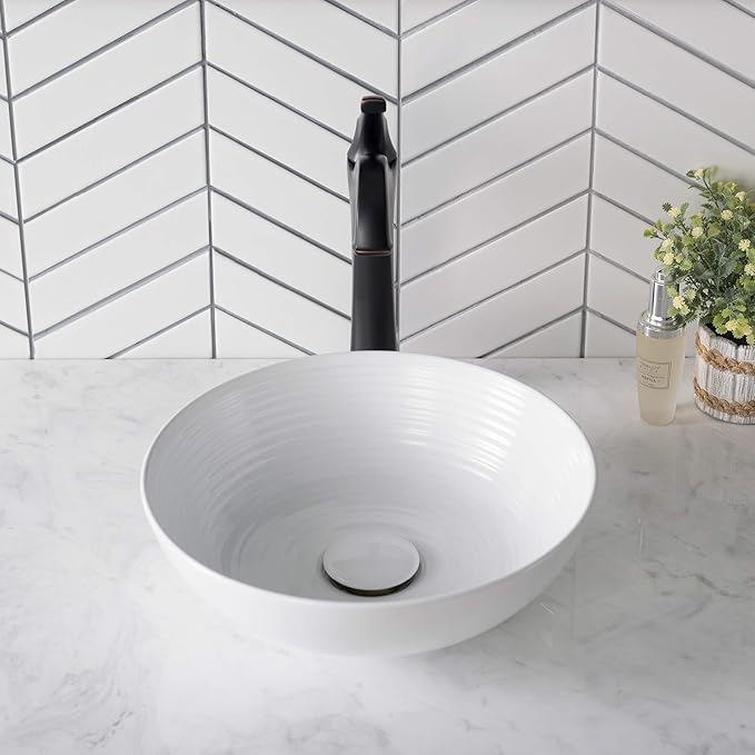 KRAUS Viva™ Round White Porcelain Ceramic Vessel Bathroom Sink, 13 in. D x 4 3/8 in. H, KCV-204GWH