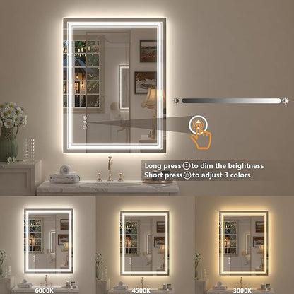 24x32 LED Bathroom Mirror with Backlit and Front lit | Lighted Mirror for Bathroom Wall, Dimmable, Anti-Fog, Shatterpoof, Memory, ETL Listed (Horizontal/Vertical)