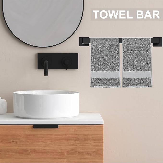 5 Pieces Bathroom Hardware Accessories Set Wall Mounted - Matte Black | 23.6 Inch Towel Rod, 304 Stainless Steel, Modern Design, Easy to Install, Sturdy and Durable, Rustproof, Bathroom Kit