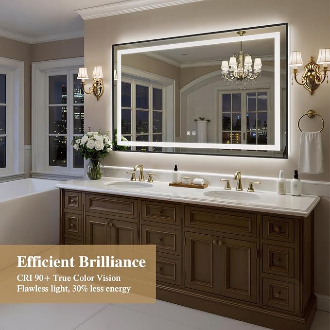 60X36 Inch LED Bathroom Mirror with Lights, Black Frame Frontlit+ Backlit Bathroom Vanity Mirror for Wall, Ultra-Clear Tempered Glass, Shatter-Proof, Anti-Fog and Memory Function, ETL Listed | Bathroom Vanity Mirror for Wall, Ultra-Clear Tempered Glass...