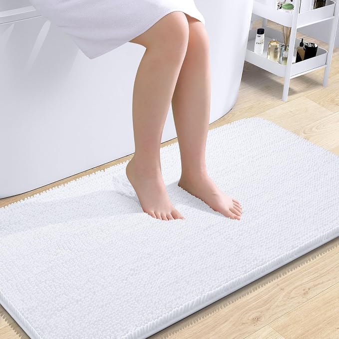 OLANLY Bathroom Runner Rugs 44x24, Extra Soft Absorbent Chenille Bath Rugs | White, Quick-Drying Rubber Backing, Machine Washable Long Bath Mat for Bathroom Floor, Tub and Shower, Home Decor Accessories