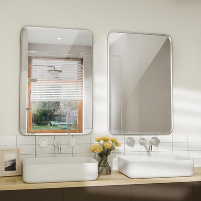 2-Pack Brushed Nickel Bathroom Mirror for Over Sink, 24" x 36" Framed Rectargular Wall-Mounted Bathroom Mirrors for Vanity, Decorative, Farmhouse, Restroom, Horizontally or Vertically Hanging