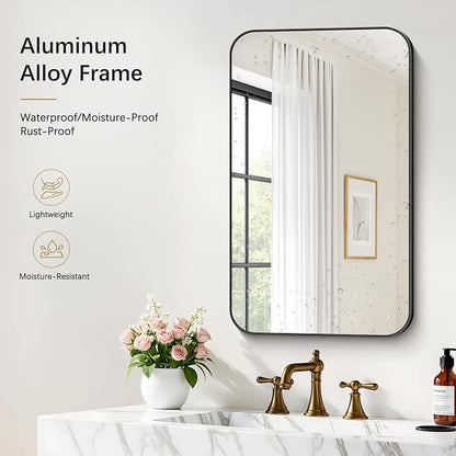 DESBING 18"x30" Bathroom Mirror for Over Sink, Black Framed Wall Mirror | High-Definition Shatterproof Vanity Mirror with Rounded Corner for Bedroom Living Room Entryway Horizontally or Vertically