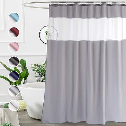 UFRIDAY Extra Long Shower Curtain 84 inch,Light Grey and White Fabric Polyester Bathroom Curtain Liner with Mesh Filtering Window and Weighted Bottom Hem, Machine Washable, 72 x 84 Inches