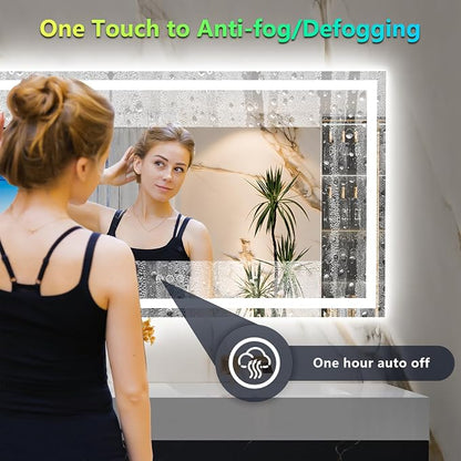 96x36 LED Bathroom Mirror with Lights, RGB Backlit Lighted Mirror | Backlit and Front Light, Anti-Fog, 3 Color Dimmable, Memory, Tempered Glass, IP54 Waterproof, UL Listed