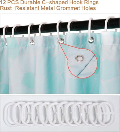 Ombre Blue Shower Curtain, Modern Geometric Shower Curtain for Bathroom with 12 Hooks Polyester Fabric Waterproof Shower Curtains Sets Machine Washable Decor Bath Curtain