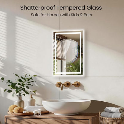 16x24 LED Bathroom Mirror with Anti-Fog, Backlit & Front Lit, Memory | Stepless Dimmable 3 Color CRI 95+ Shatterproof Tempered Glass ETL Listed for Safety Lighted Bathroom Vanity Mirror for Wall