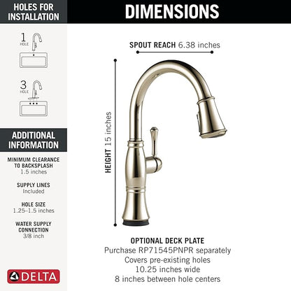 Delta Cassidy Touchless Kitchen Faucet with Touch Technology, Polished Nickel Kitchen Sink Faucet with Pull Down Sprayer, Single Hole, Lumicoat Polished Nickel 9197TL-PN-PR-DST
