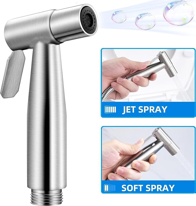 Stainless Steel Toilet Bidet Sprayer Head,Brushed Nickel | for Toilet,personal hygiene cleaning, bathroom cleaning, pet bathing,G1/2 interface.
