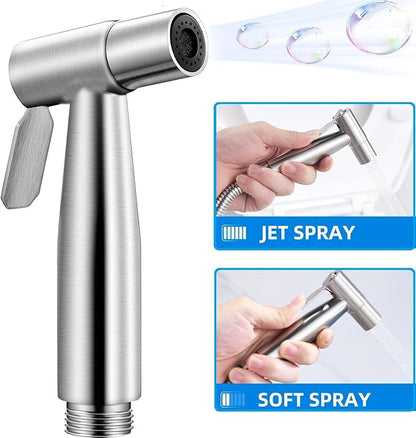 Stainless Steel Toilet Bidet Sprayer Head,Brushed Nickel | for Toilet,personal hygiene cleaning, bathroom cleaning, pet bathing,G1/2 interface.