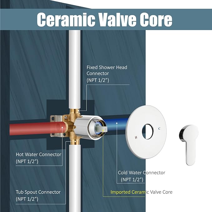 Aolemi Tub Shower Faucet Set With Valve Wall Mount Shower Trim Kit 6 Inch Bathtub Fixtures Rough-in Valve Single-Spray Shower Head System 5.3 Inch Tub Spout Polish Chrome Modern