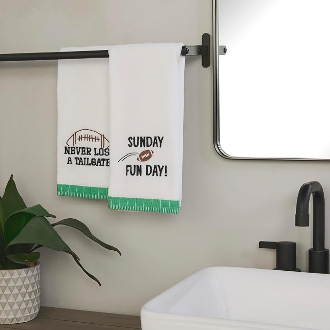 SKL Home Sunday Fun Day 2pc Hand Towel Set for Bath/Kitchen/Bar & Gift, Optic White