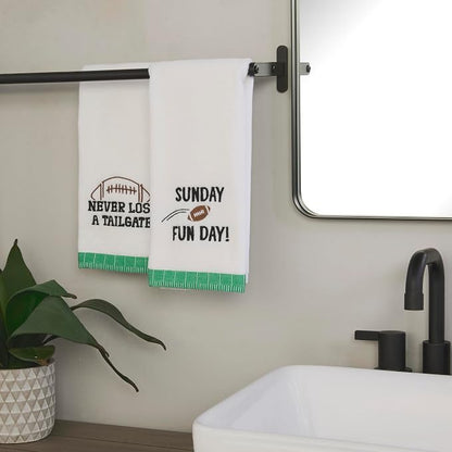 SKL Home Sunday Fun Day 2pc Hand Towel Set for Bath/Kitchen/Bar & Gift, Optic White
