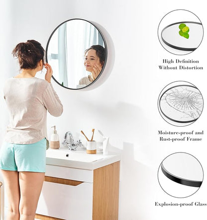 Sweetcrispy 24 Inch Round Wall Mirror, Bathroom Mirror for Over Sink | Tempered Glass, Anti-Fog & Waterproof Round Mirrors for Bathroom, Entryway, Bedroom, Shatterproof Design, Black