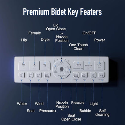 Smart Toilet with Bidet Built In, Bubble Shield, Heated Bidet Seat with Warm Water & Dryer, Radar Sensor Auto Open/Close, LED Temp Display, Electric Bidet Toilet Seat for Bathroom