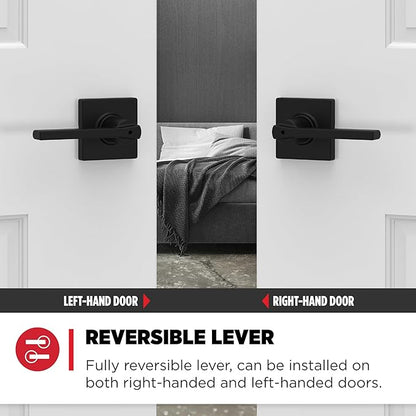 Kwikset Casey Interior Privacy Door Handle with Lock 4 Pack, Door Lever for Bathroom and Bedroom, Matte Black Reversible Keyless Turn Lock, with Microban Protection