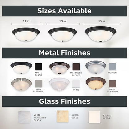 DESIGNERS FOUNTAIN Reedley 2-Lights Flush Mount Ceiling Light, 11 Inch Lighting Fixture for Kitchen, Bedroom, Bathroom, and Hallway, Matte Black with Etched Glass, 1257S-MB-W