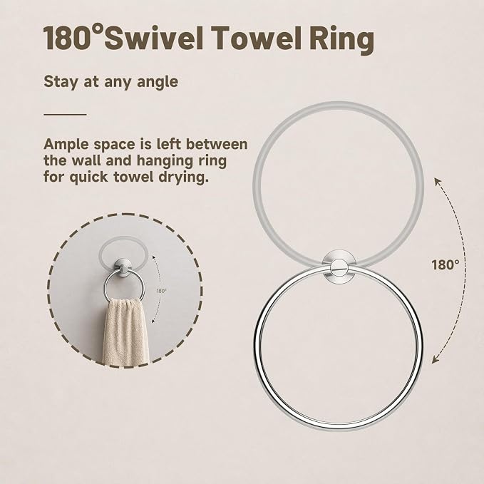 Toilet Paper Holder and Hand Towel Ring Bathroom Set | Chrome,Stainless Steel,Wall Mount,Bathroom Accessories,Hand Towel Ring and Toilet Paper Holder Set,Easy to install,Durable