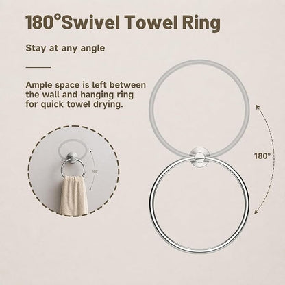 Toilet Paper Holder and Hand Towel Ring Bathroom Set | Chrome,Stainless Steel,Wall Mount,Bathroom Accessories,Hand Towel Ring and Toilet Paper Holder Set,Easy to install,Durable