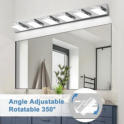 LED Modern Bathroom Vanity Light Fixtures, 6-Light 40-inch Dimmable Chrome Vanity Lights for Bathroom Lighting Fixtures Over Mirror, with 350° Rotatable Heads (Cool White 6000K)