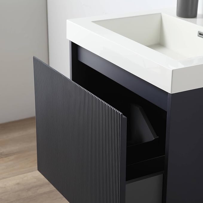 Blossom Modern 24 Inch Bathroom Vanity with Sink & Modular Side Cabinet - Solid Wood Floating Vanity in Night Blue - Space Saving Narrow Depth - Multi-Stage Finish Wall Mount Design