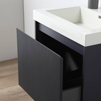 Blossom Modern 24 Inch Bathroom Vanity with Sink & Modular Side Cabinet - Solid Wood Floating Vanity in Night Blue - Space Saving Narrow Depth - Multi-Stage Finish Wall Mount Design