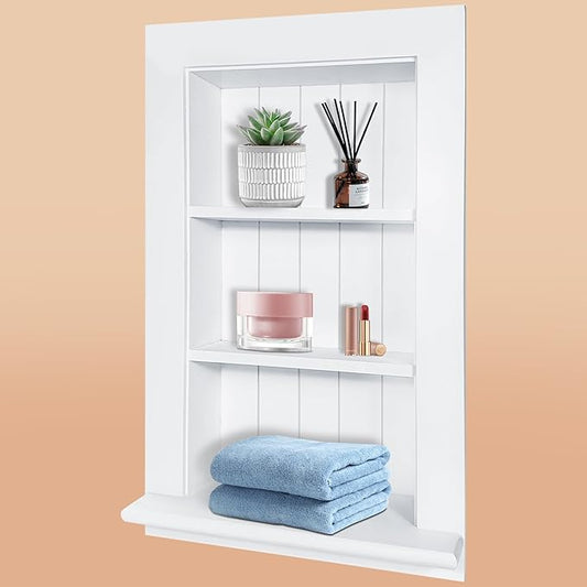 Royxen Recessed Medicine Cabinet 13.8 x 23.8 Inch, Medicine Cabinets, Large Medicine Cabinet, 3-Tier Bathroom Cabinets Wall Mount for Home Storage, White