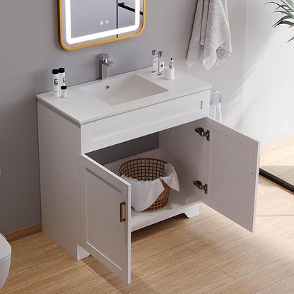 Bathroom Vanity, 36 Inch Bathroom Vanity with Sink, Freestanding Vanity with Sink and 2 Soft Closing Doors, Modern Bathroom Sink Cabinet (Paint, White, 36")