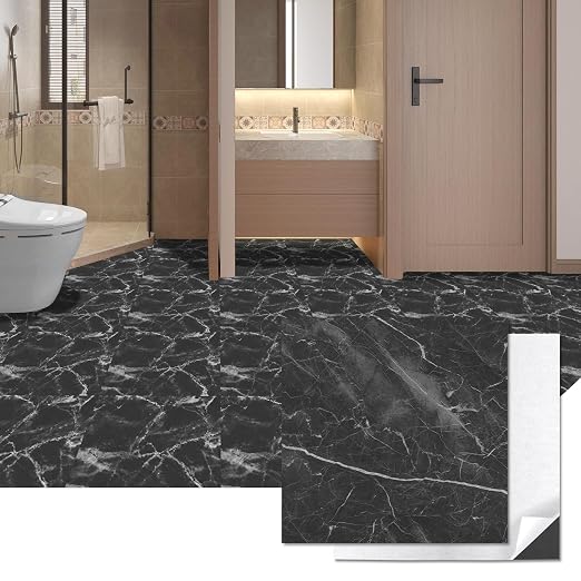 Art3d 30-Pack Peel and Stick Vinyl Floor Tiles, 12 x 12 in, Dark Marble | Anti-Slip, Waterproof, Stain-Resistant, Simple to Clean, Durable, Premium Vinyl, Ideal for Kitchen, Dining Room, Bedrooms