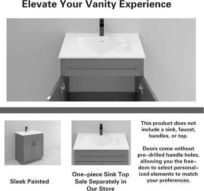 36" Grey Shaker Bathroom Vanity Base – Ready-to-Assemble Bathroom Sink Cabinet, Freestanding Vanity Base Only, RTA Bathroom Cabinet, No Top or Sink