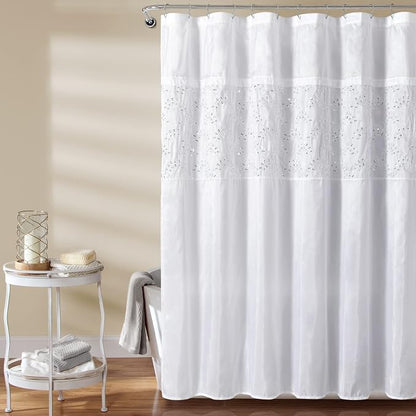 Lush Decor Maria Shower Curtain, 72" x 72", White & Silver
