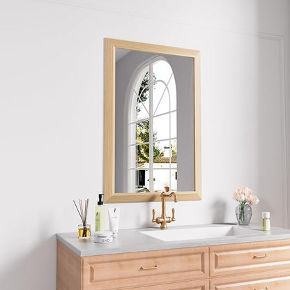 Bathroom Mirror, 24" X36" (Oak Wood Grain) | Metal Frame Mirror for Wall, HD Reflection, Anti-Rust, Horizontally/Vertically, Suitable for Bathroom, Farmhouse, Entryway