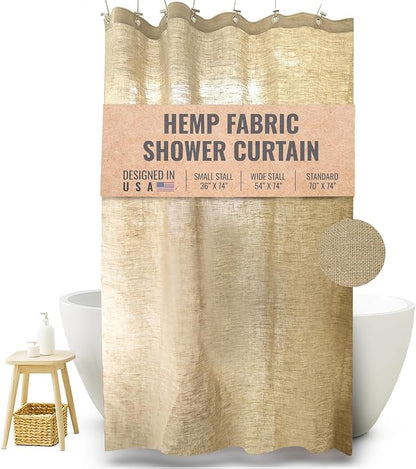 Bean Products Natural Hemp Bathtub Shower Curtain Liner - 70x74 | Non Toxic, Eco Friendly, Mildew Resistant Cloth Shower Cutain Liner - Washable, Quick Dry, Breathable, Odor Free, No Plastic