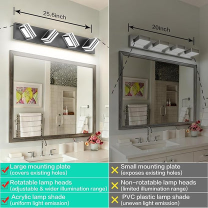 SOLFART Bathroom Vanity Light Over Mirror - 4 Light Led Vanity Light Fixture 26inch Matt Black Lights for Bath