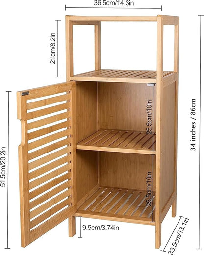 Bathroom Bamboo Storage Cabinet, Freestanding Floor Cabinet with Door and Shelf for Bathroom, Living Room, Bedroom, Hallway, Kitchen