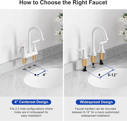 Bathroom Faucet 3 Hole, White Faucets with Pop-up Drain and Supply Lines | Hurran Stainless Steel Lead-Free Widespread Bathroom Sink Faucet for Vanity RV Restroom Laundry Outdoor Utility Sink