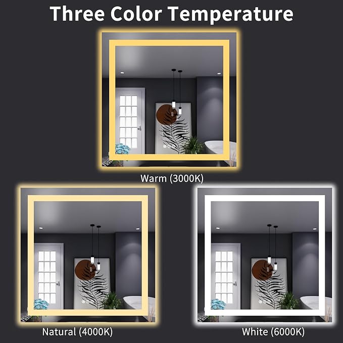 LOAAO 32"X32" LED Bathroom Mirror with Lights, UL Listed | Anti-Fog, Dimmable, 3 Color Temperature, Backlit + Front Lit, Memory Function, Tempered Glass