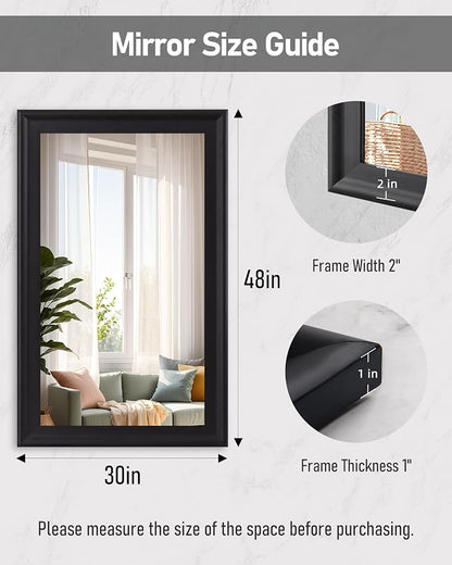 Black Wall Mirror for Bathroom,Rectangle Rustic Large 30 x 48 inch Mirrors | Hanging Vanity Mirror with Wood Grain Finish for Living Room,Bedroom,Entryway
