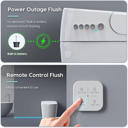 Glendan Smart Toilet Auto Flush: Dual Flush with Remote - 3 Adjustable Heated One Piece Toilet for Bathrooms - Electric Modern Tankless Toilet with Night Lights - Pre-Wetting Slow Close Seat & Lid