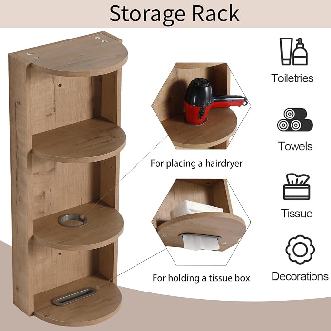 Floating Bathroom Vanity, 48" Bathroom Storage Cabinet with Double Resin Sinks, 2 Soft-Close Doors & 2 Open Storage Shelves, Wall-Mounted Vanity with Extra Three-Layer Spacious Shelves, Oak