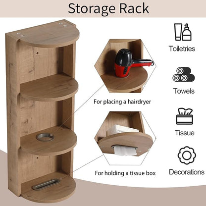 Floating Bathroom Vanity, 48" Bathroom Storage Cabinet with Double Resin Sinks, 2 Soft-Close Doors & 2 Open Storage Shelves, Wall-Mounted Vanity with Extra Three-Layer Spacious Shelves, Oak