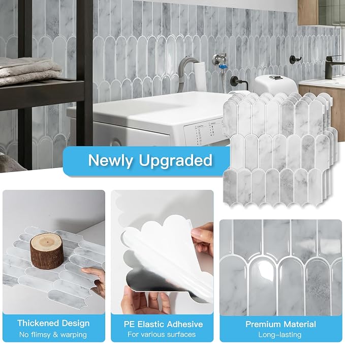 Art3d Arrowhead Design Tile Peel and Stick Backsplash, 10-Pack, Gray Marble | 12 x 12 Inch, Thickened Design, Heavy-Duty, Stain-Resistant, Durable, for Kitchen, Living Areas, Ideal for New Home Buyers