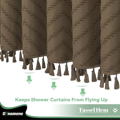 Extra Long Boho Fabric Shower Curtain Tufted Chevron 72"x84" Brown | 84 Inch Tall, Elegant Tassel, Lightweight Textured Fabric, Water Repellent, Washable, Hotel Spa, for Bathroom/Dorm 12 Hooks