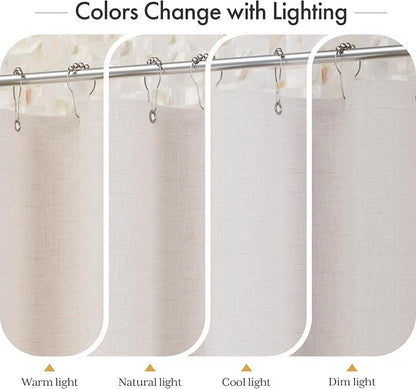 Bathway Modern Scalloped Shower Curtain, Linen Textured Beige Shower Curtain Set with 12 Metal Hooks, Neutral Cute Elegant Shower Curtain with Black Border for Bathroom, 72x72 Inches
