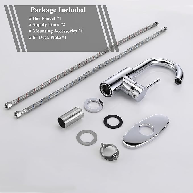 Chrome Bar Sink Faucet, Single Handle Single Hole Prep Sink Faucet, Lead-Free Stainless Steel with cUPC Certified Supply Lines, for Kitchen Bar RV Bathroom JU1100-CP