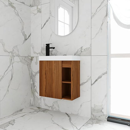 20 Inch Wall Mount Bathroom Vanity, 20'' Floating Bathroom Vanity with Sink, Single Sink Cabinet Combo, Modern Storage Cabinet, with Soft Closing Doors and Storage Shelf, 07520