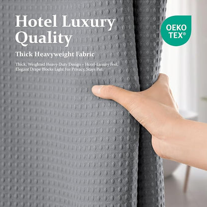 Long Waffle Shower Curtain 256 GSM Heavy Fabric 72x80 Grey/Gray | 80 Inch Long, Thick Cloth, Weighted Hem, Water Repellent, Hotel Luxury Polyester Shower Curtain Set for Bathroom 12 Hooks