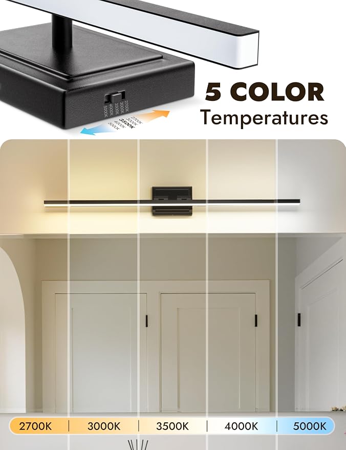 39.4 Inch Modern Bathroom Light Fixture, 24W 5CCT Dimmable LED Black Bathroom Vanity Lights Over Mirror, Vanity Lights for Bathrooms Restroom Mirror- ETL Certified