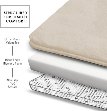 Clara Clark 2 Piece Bathroom Rugs, Velvet Memory Foam Bath Mat Set, Non-Slip Bath Rugs, Machine Wash, Dries Quickly, Ultra Soft Plush Bath Mats for Bathroom, 20 x 32 + Contour, Linen